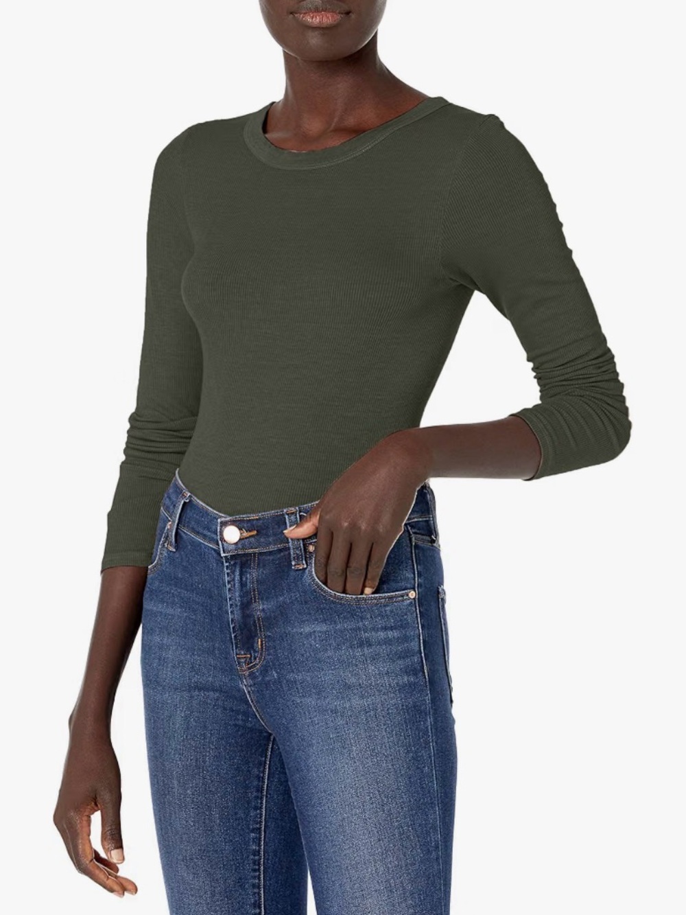 Enza Costa Olive Long Sleeve Rib-Cuff Tee